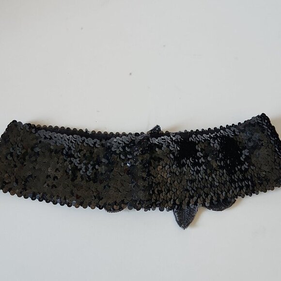 FRANK USHER | Elasticized Belt Sequins Appliqued Flowers Black Sz 12 - Picture 3 of 6